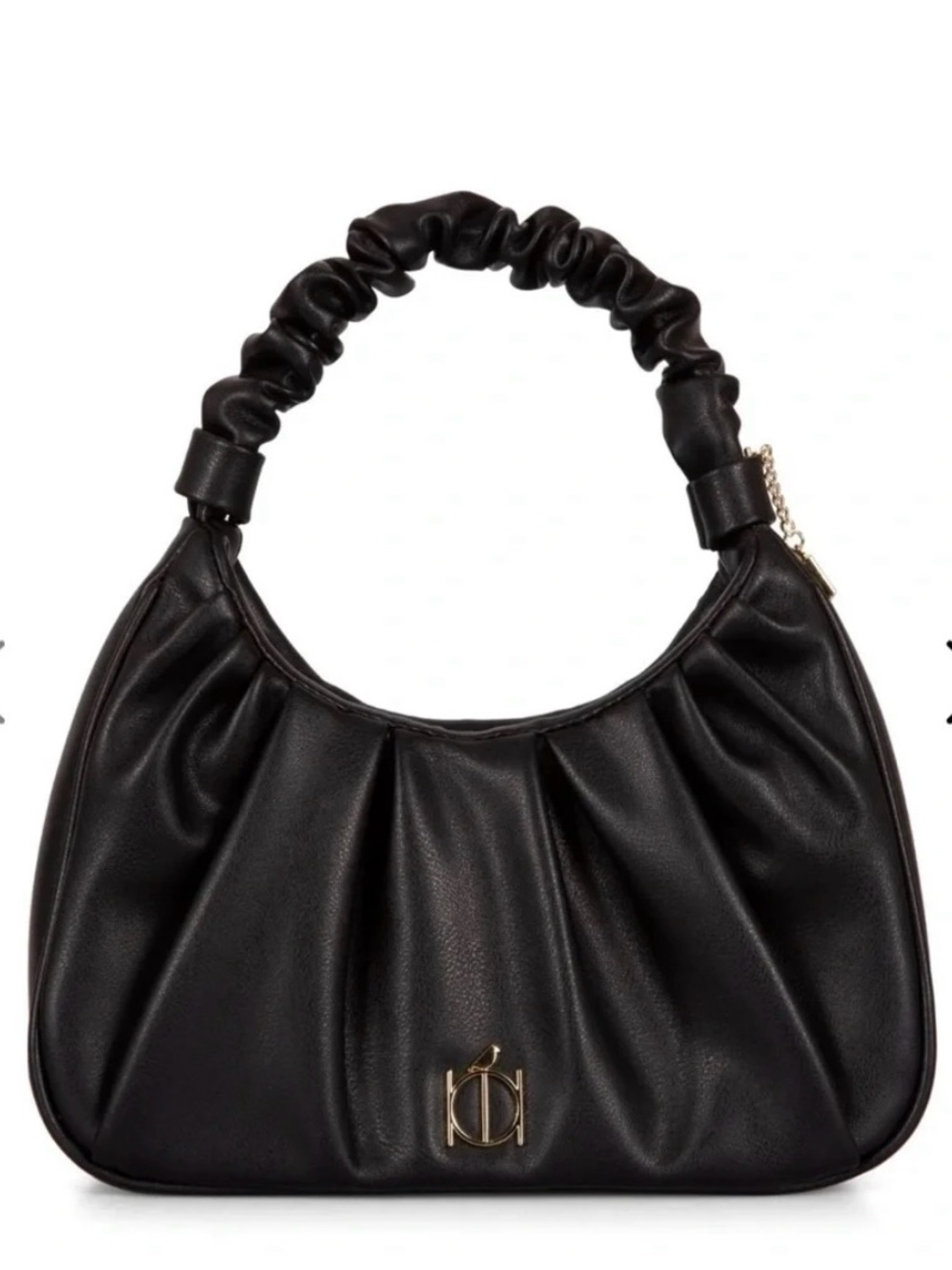 Riona “Blair” Vegan Leather Black Ruched Saddle Shoulder Bag Gold Hardware